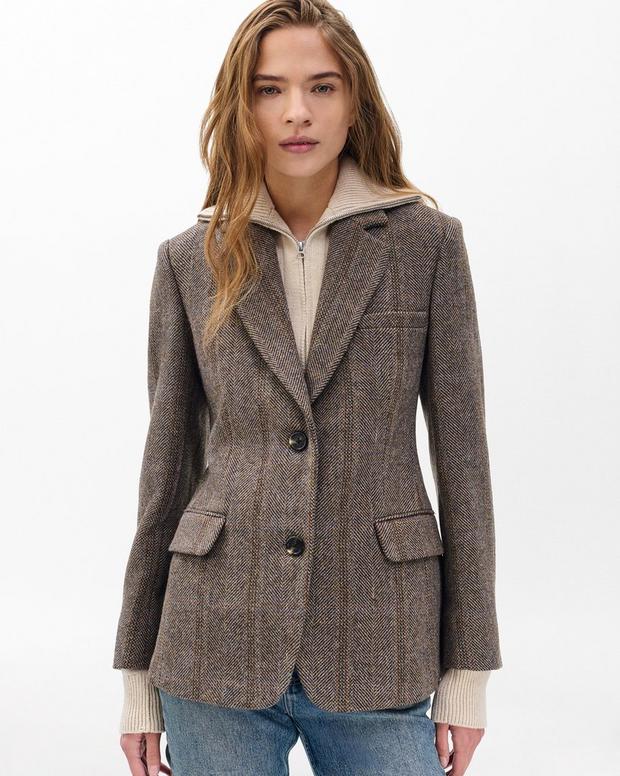 Frank Mixed-Media Plaid Wool Blend Blazer with Detachable Sweater Insert