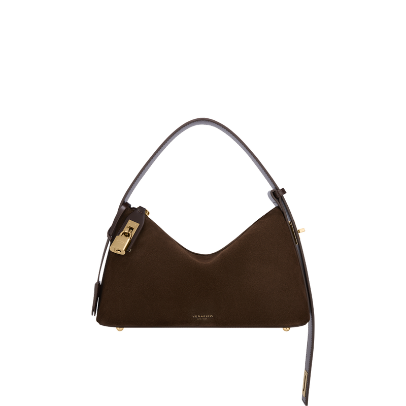 VERAFIED Gold Espresso Suede Hobo Bag: Versatile Shoulder, Arm, Clutch Handbag