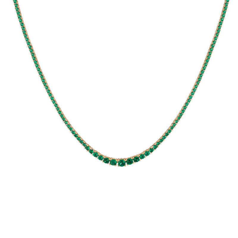 Dazzling Lab Grown Emerald Green Graduated Tennis Necklace 14K Vermeil Gold