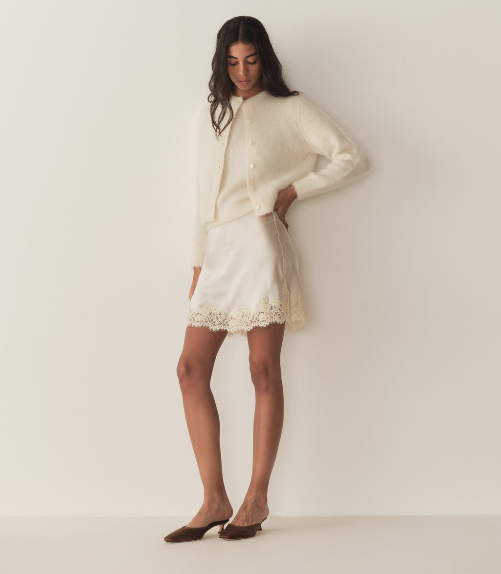 Soft Alpaca-Wool Lillette Cardigan: Sea Salt, Ribbed Trim, Pearl Buttons