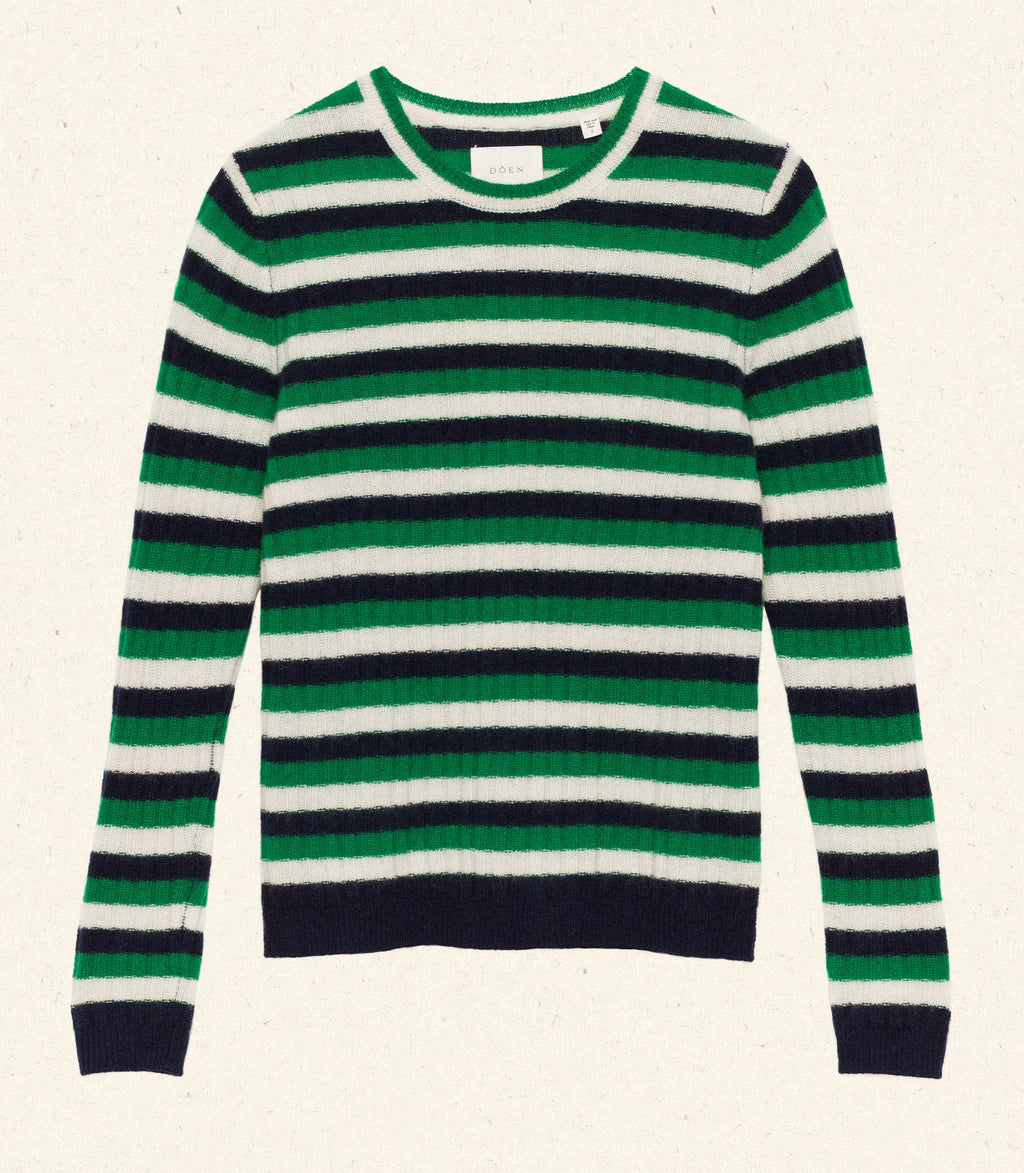Luxurious Hyeres Cashmere Sweater: Soft Green Carrington Stripe Crewneck