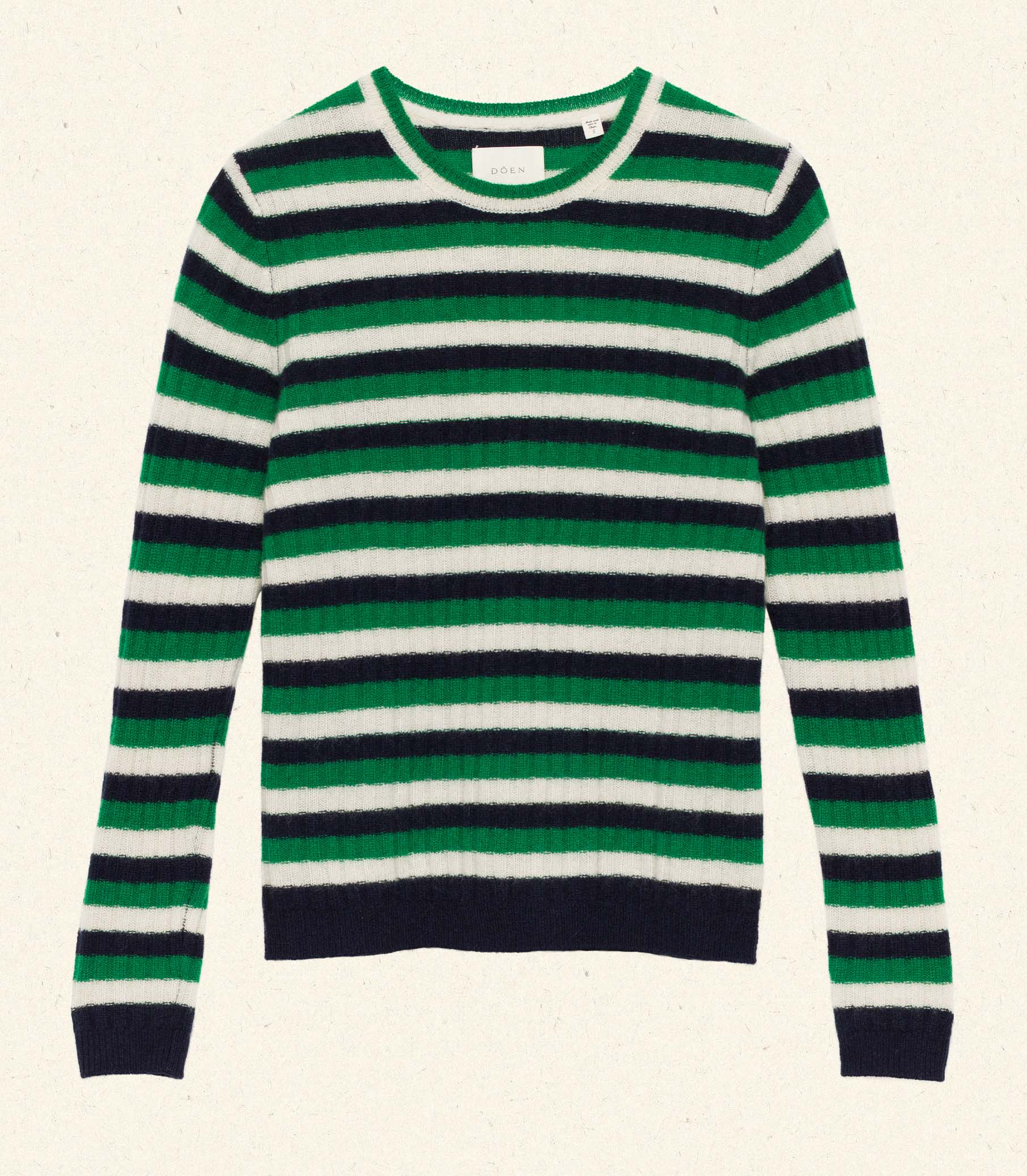 Luxurious Hyeres Cashmere Sweater: Soft Green Carrington Stripe Crewneck