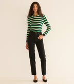 Luxurious Hyeres Cashmere Sweater: Soft Green Carrington Stripe Crewneck