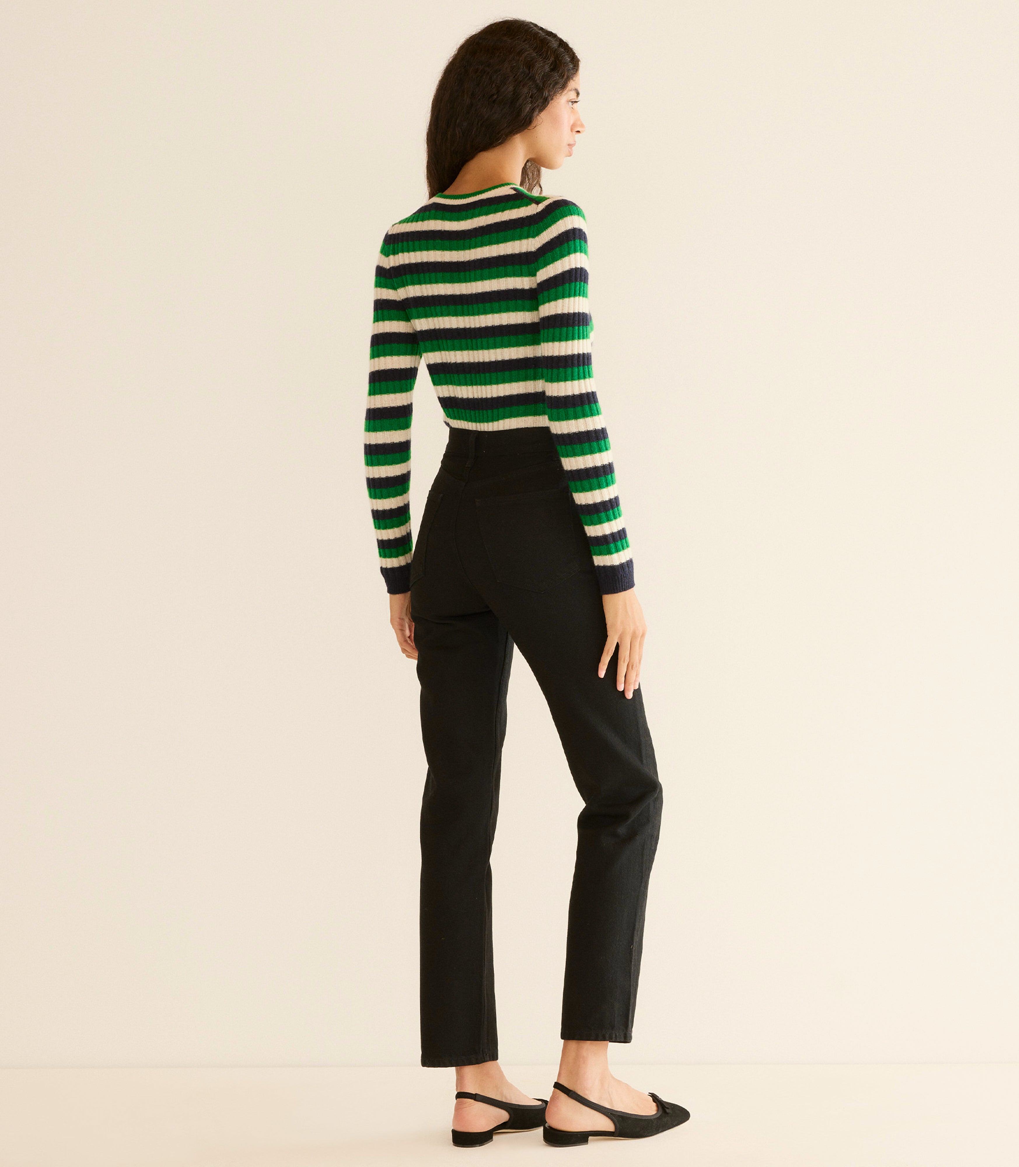 Luxurious Hyeres Cashmere Sweater: Soft Green Carrington Stripe Crewneck