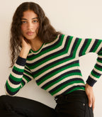 Luxurious Hyeres Cashmere Sweater: Soft Green Carrington Stripe Crewneck