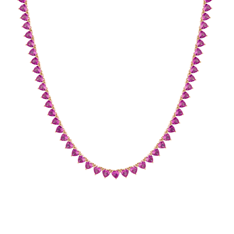 Exquisite Lab Grown Pink Sapphire Heart Tennis Necklace - Dazzling Vermeil 16-inch