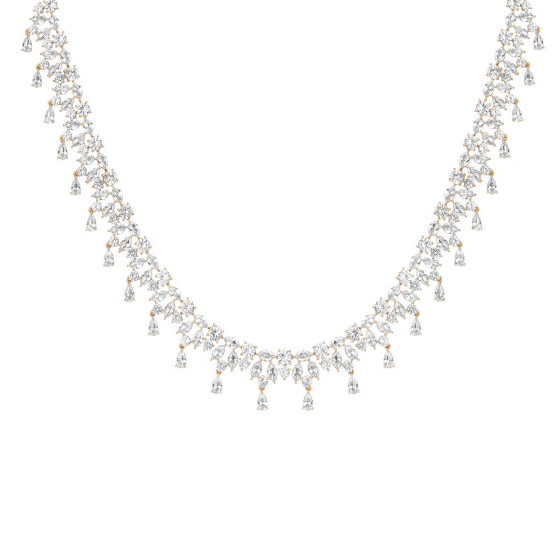 Glamorous Lab Grown White Sapphire Teardrop Tennis Necklace Vermeil Gold Finish