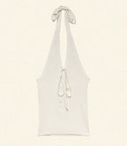 DOEN Ilaria Creme Ribbed Linen Blend Halter V-Neck Knit Top