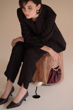 Chic Burgundy Genuine Leather Ring Handle Mini Evening Shoulder Bag for Women