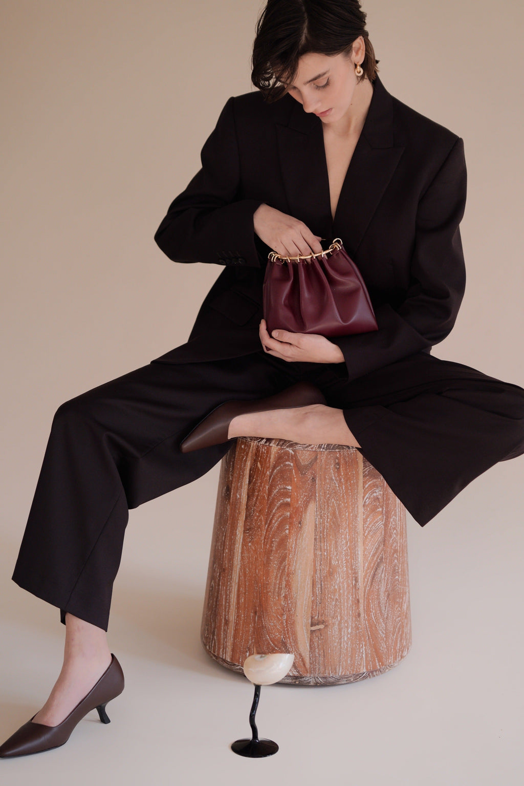 Chic Burgundy Genuine Leather Ring Handle Mini Evening Shoulder Bag for Women