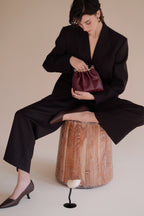 Chic Burgundy Genuine Leather Ring Handle Mini Evening Shoulder Bag for Women