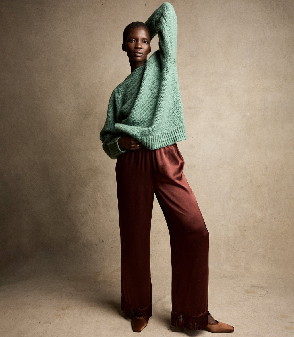 Cozy '90s Oversized Valley Green Merino Wool Blend Sweater for Women