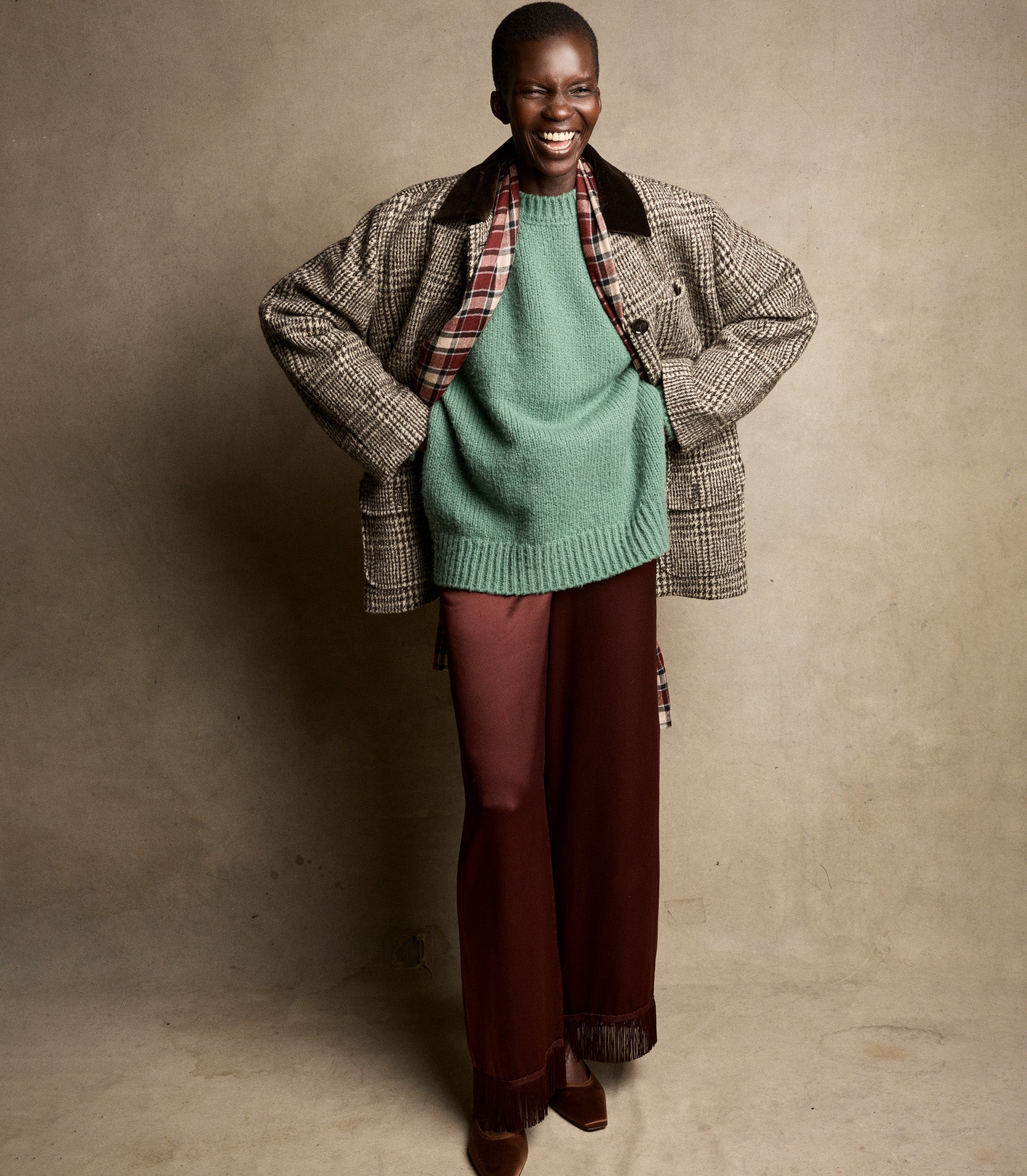 Cozy '90s Oversized Valley Green Merino Wool Blend Sweater for Women