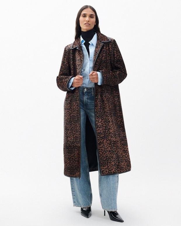 Rag & Bone Isa Luxurious Leopard Print Calf Hair Coat with Lamb Leather Trim