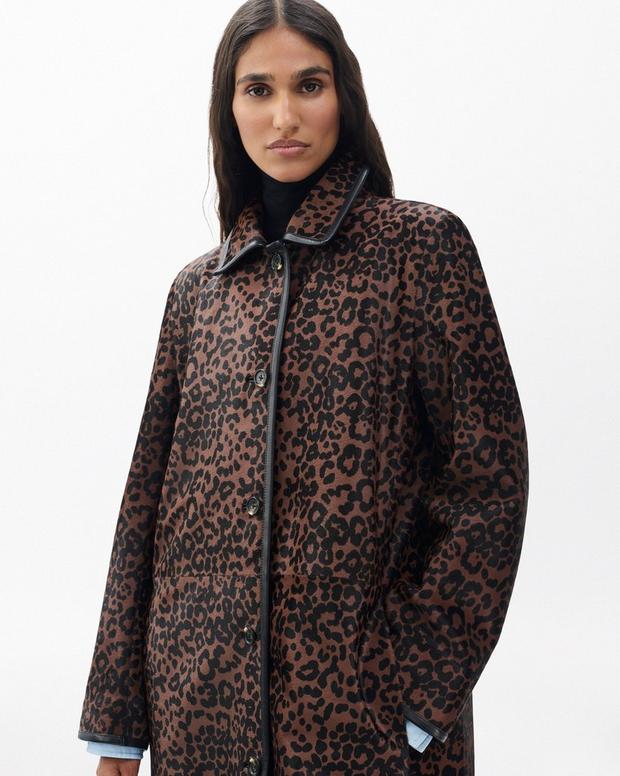 Rag & Bone Isa Luxurious Leopard Print Calf Hair Coat with Lamb Leather Trim