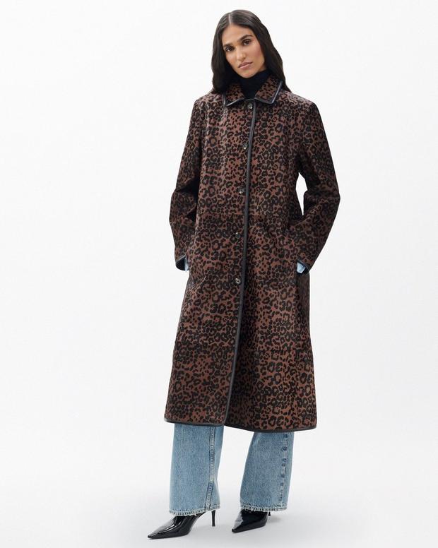 Rag & Bone Isa Luxurious Leopard Print Calf Hair Coat with Lamb Leather Trim