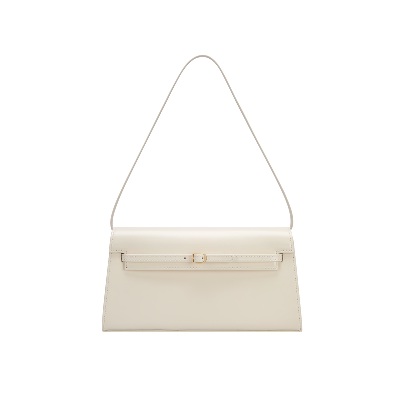 Elegant Ivory Poise Nappa Leather Convertible Shoulder Handbag with Gold Buckle