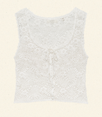 Artisan Hand-Crocheted Pima Cotton Joanne Top with Floral Detail & Ribbon Tie