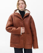 Rag & Bone Jackie Women's Oversized Lambskin Shearling Hooded Coat - Cognac