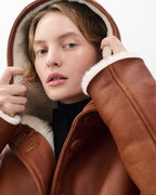 Rag & Bone Jackie Women's Oversized Lambskin Shearling Hooded Coat - Cognac