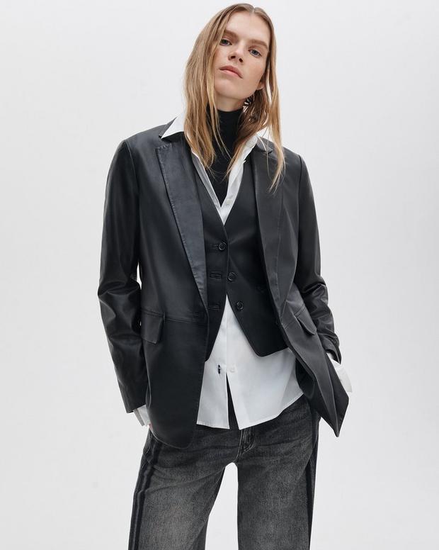 Jennifer Black Lambskin Two-in-One Blazer & Removable Vest Set for Women