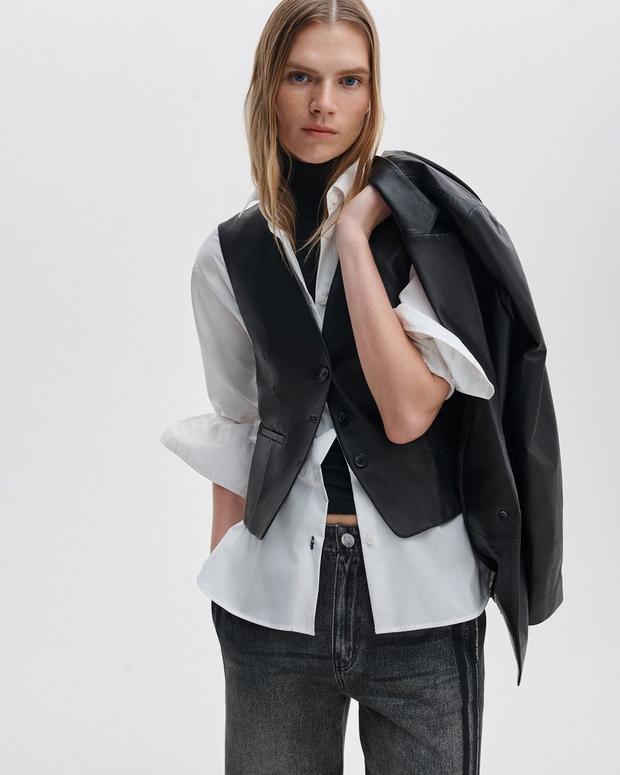 Jennifer Black Lambskin Two-in-One Blazer & Removable Vest Set for Women