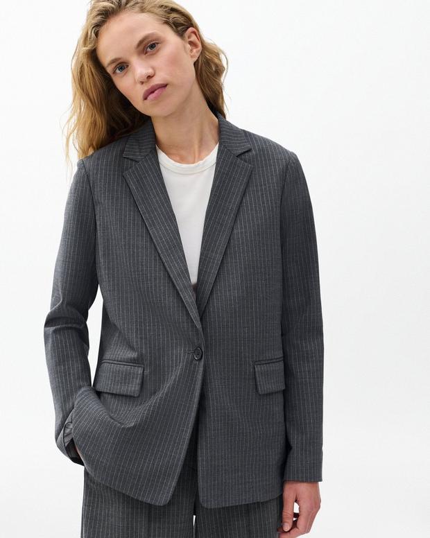 Jennifer Women's Striped Wool Blend Two-in-One Relaxed Fit Blazer with Vest
