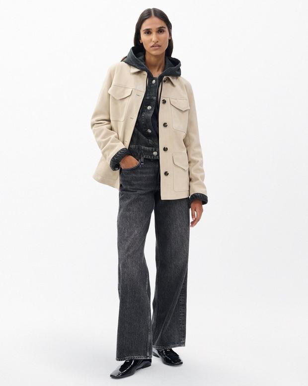 Luxurious Kara Suede Field Jacket: Soft, Stylish, Contrast Buttons, Flap Pockets