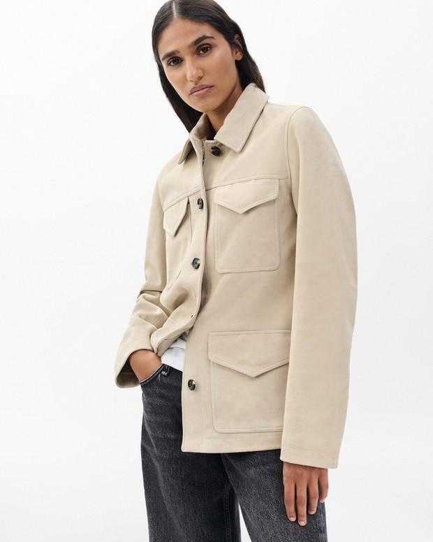Luxurious Kara Suede Field Jacket: Soft, Stylish, Contrast Buttons, Flap Pockets