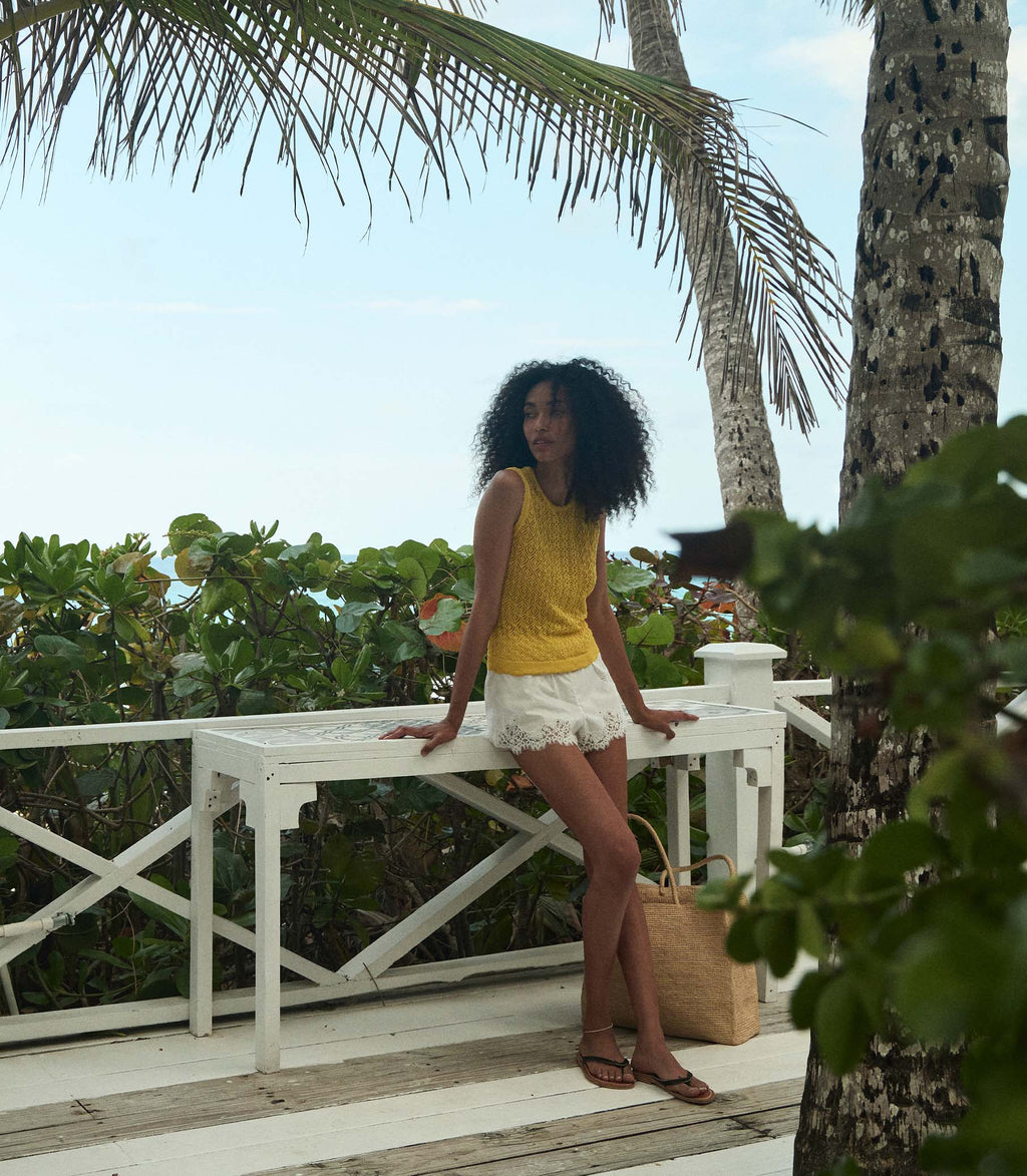 Léa Top Citrus Lightweight Sustainable Viscose Blend Pointelle Knit Shirt for Women