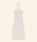Liane Hand-Crocheted Pearl Pima Cotton Halter Midi Dress Artisan Design