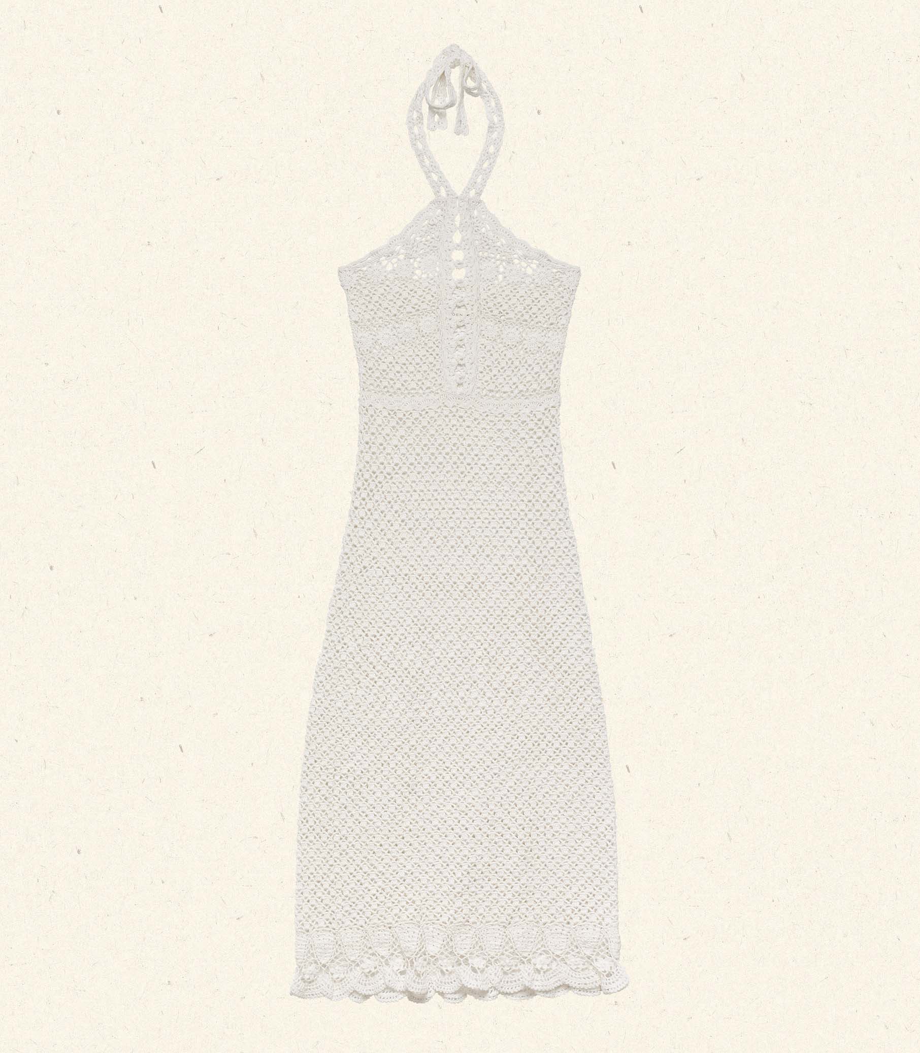 Liane Hand-Crocheted Pearl Pima Cotton Halter Midi Dress Artisan Design