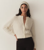 Soft Alpaca-Wool Lillette Cardigan: Sea Salt, Ribbed Trim, Pearl Buttons