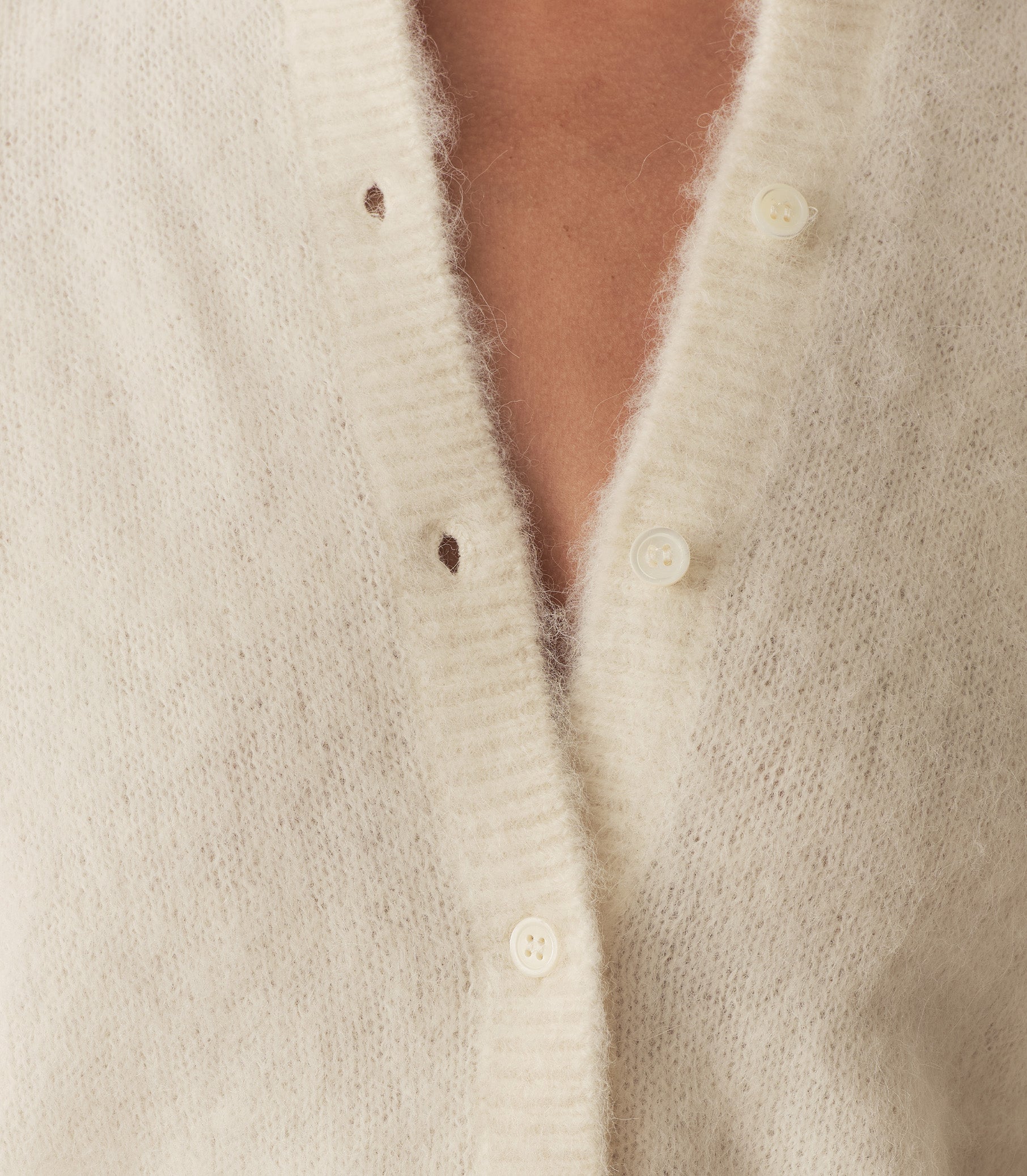 Soft Alpaca-Wool Lillette Cardigan: Sea Salt, Ribbed Trim, Pearl Buttons