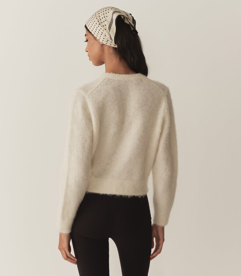 Soft Alpaca-Wool Lillette Cardigan: Sea Salt, Ribbed Trim, Pearl Buttons