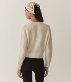 Soft Alpaca-Wool Lillette Cardigan: Sea Salt, Ribbed Trim, Pearl Buttons