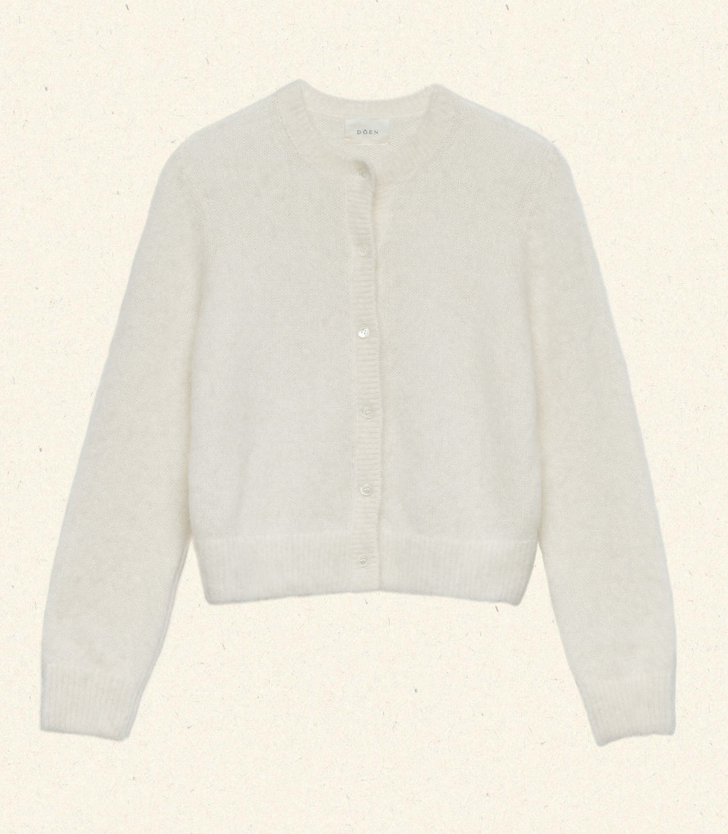 Soft Alpaca-Wool Lillette Cardigan: Sea Salt, Ribbed Trim, Pearl Buttons