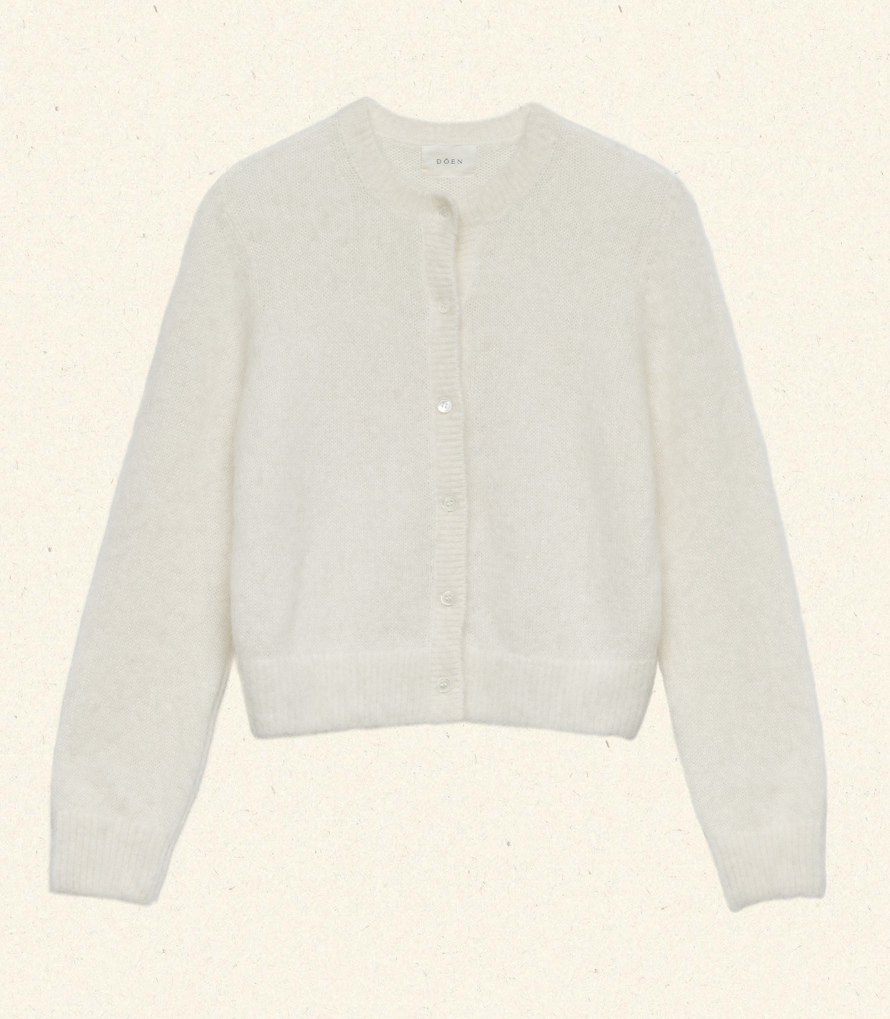 Soft Alpaca-Wool Lillette Cardigan: Sea Salt, Ribbed Trim, Pearl Buttons