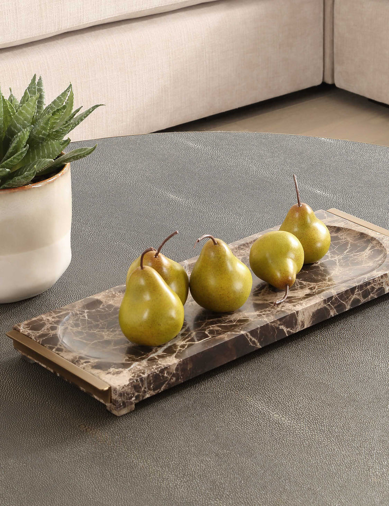 Rial Brown Marble Decorative Tray with Polished Brass Accents
