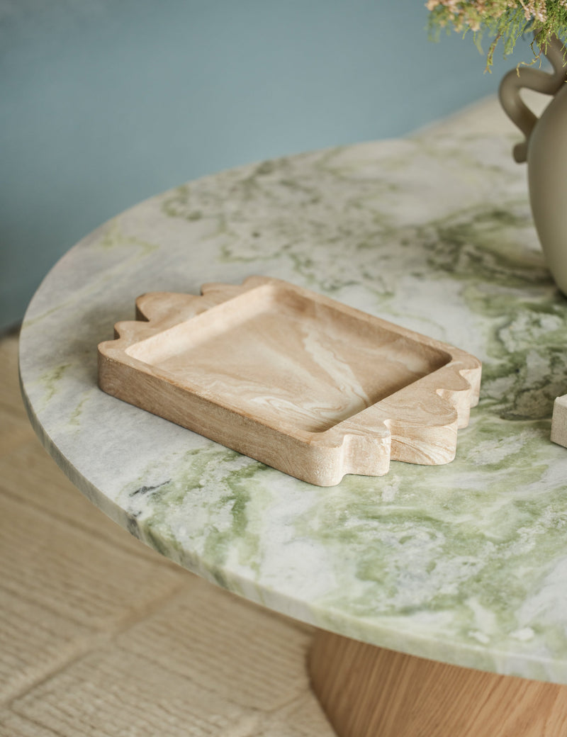 Melona Resin Decorative Tray with Travertine Finish and Whimsical Shape