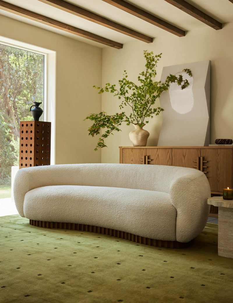 Sarah Sherman Samuel Billow Sofa in Plush Boucle with Wood Base