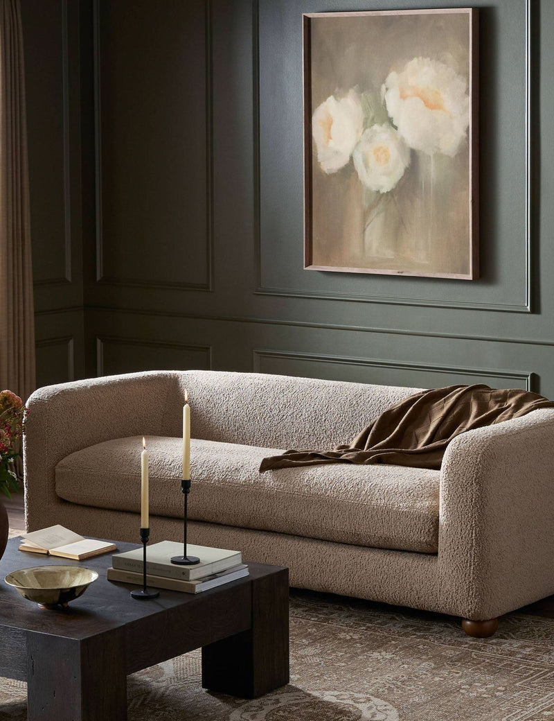 Jorge Sculpted Faux Shearling Sofa with Solid Parawood Legs