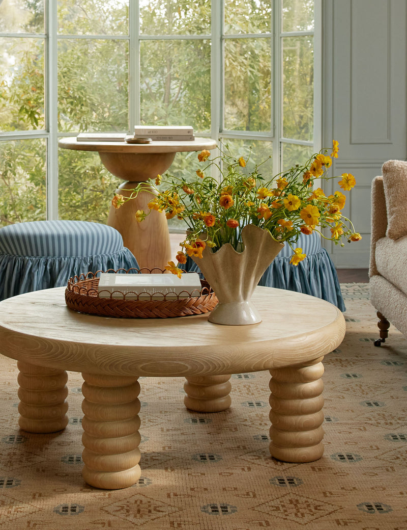 Zaniyah Round Braided Rattan Decorative Tray with Scalloped Edges