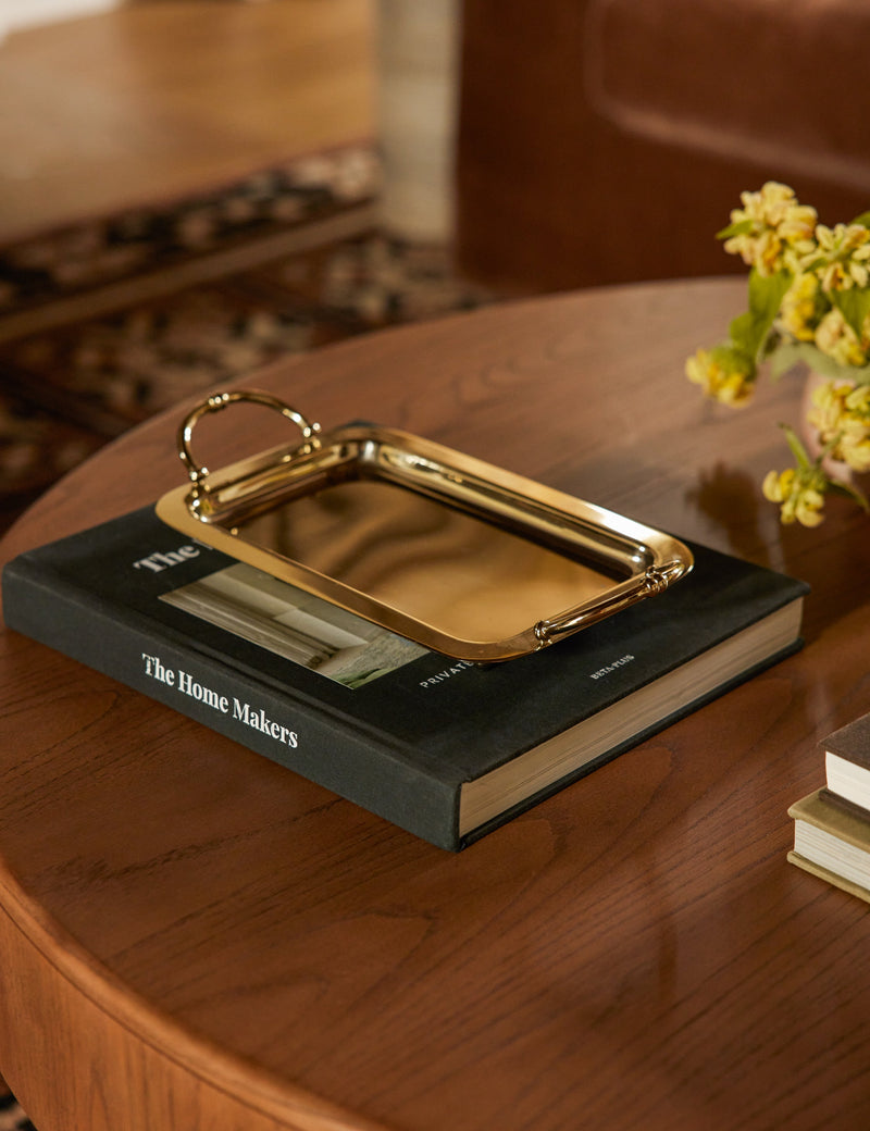 Lulu and Georgia Danser Gold Steel Serving Tray with Handles