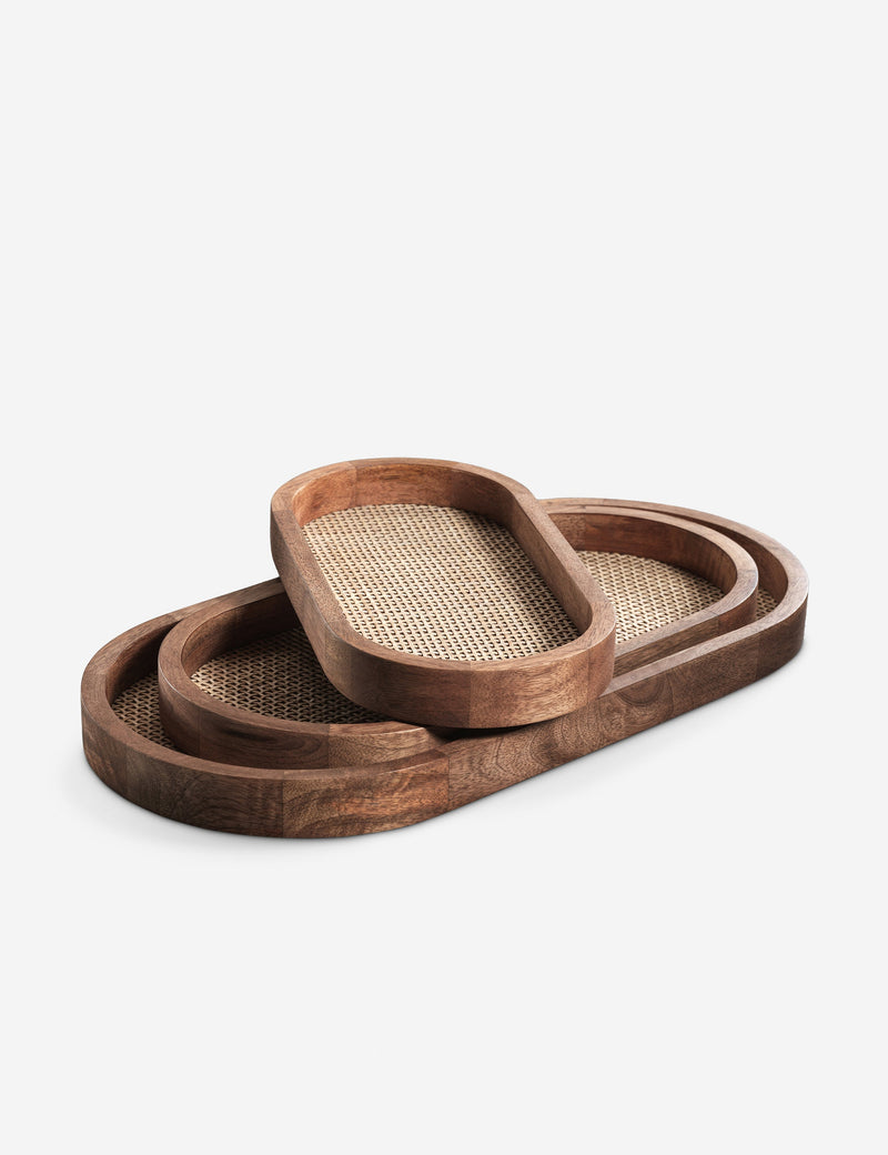 Warwick Oval Mango Wood Tray with Natural Woven Rattan Inlay