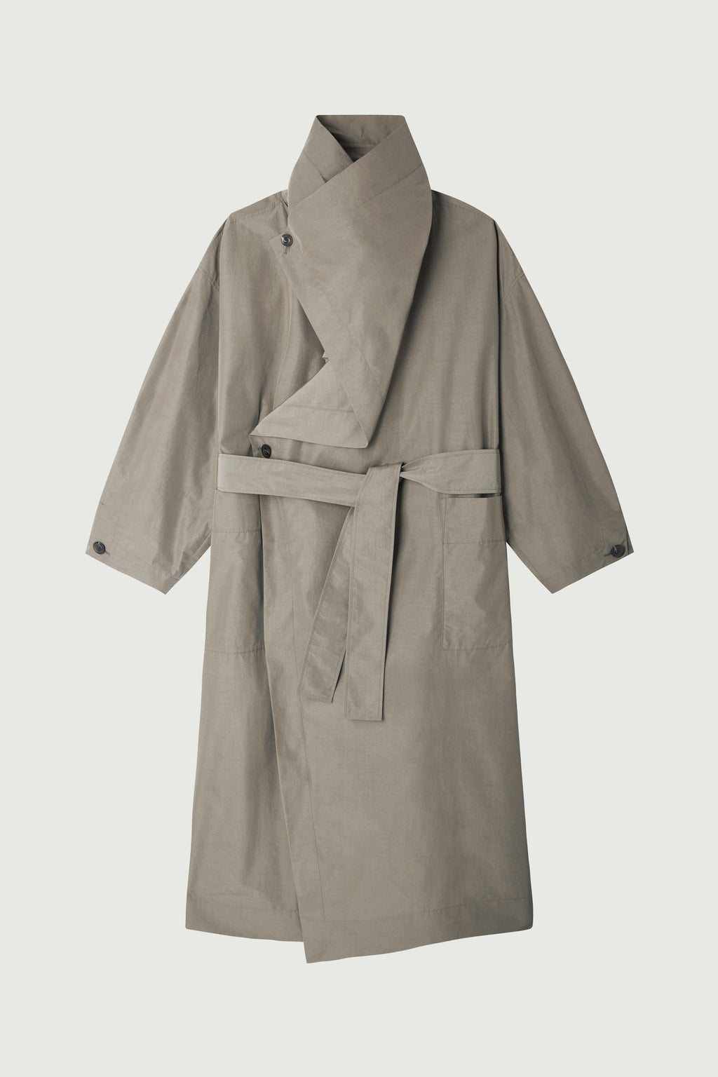 Chic Albatros Grey Wrap Trench Coat: Water-Repellent, Oversized Collar, Mid-Season Style