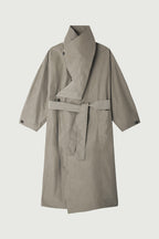 Chic Albatros Grey Wrap Trench Coat: Water-Repellent, Oversized Collar, Mid-Season Style