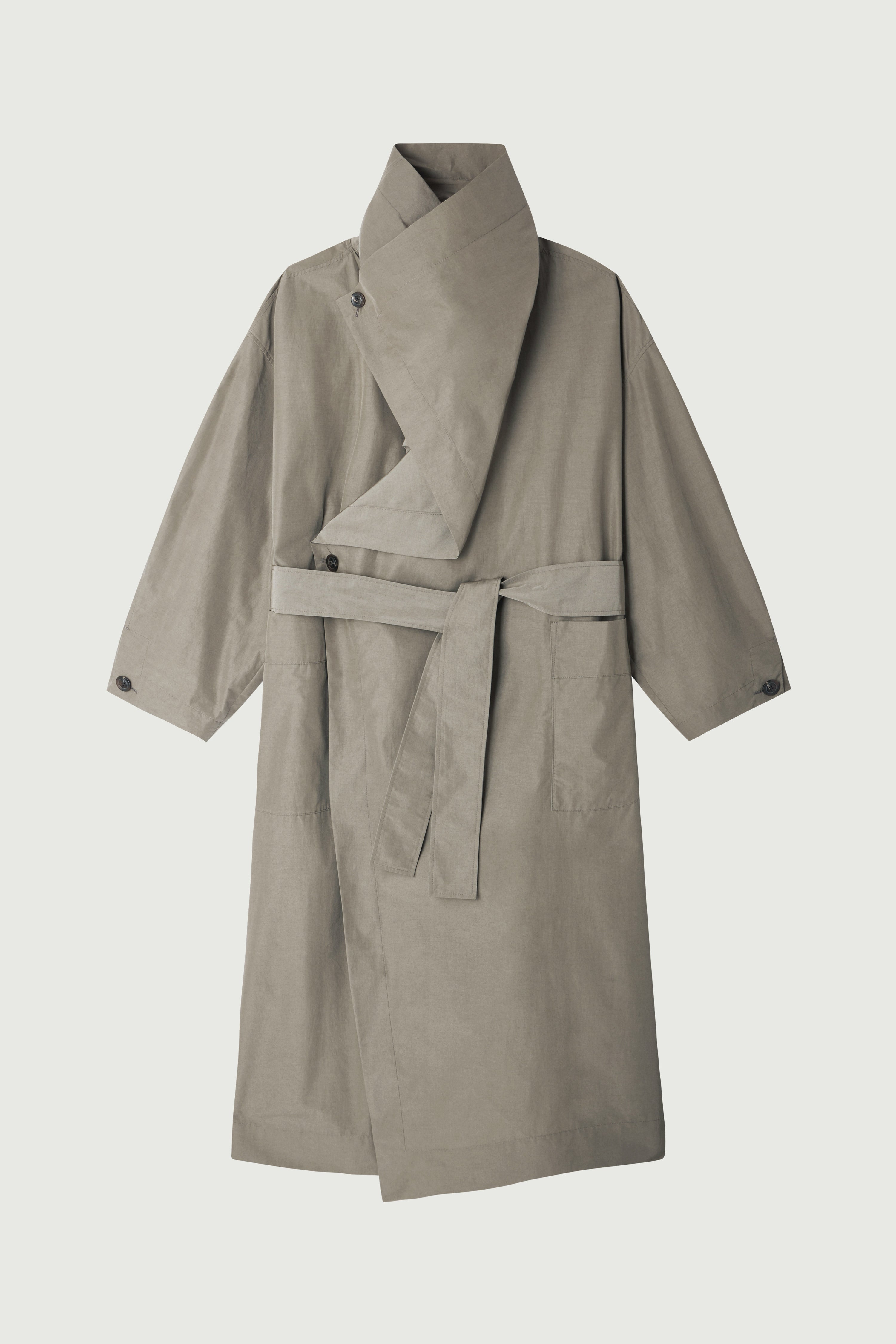 Chic Albatros Grey Wrap Trench Coat: Water-Repellent, Oversized Collar, Mid-Season Style