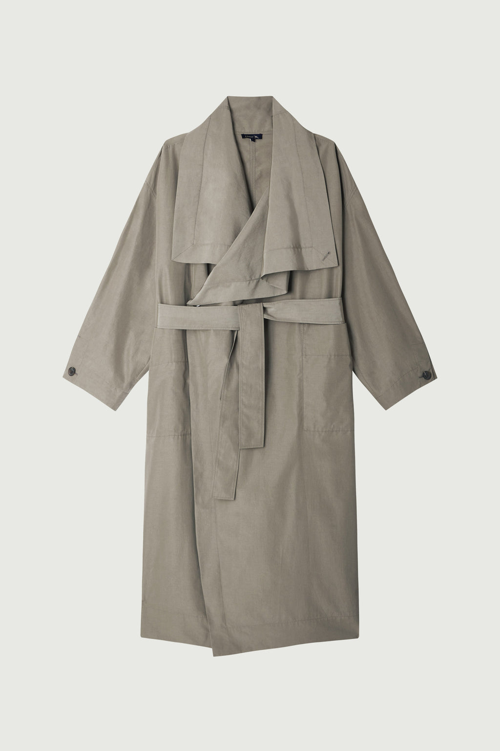 Chic Albatros Grey Wrap Trench Coat: Water-Repellent, Oversized Collar, Mid-Season Style