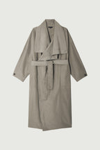 Chic Albatros Grey Wrap Trench Coat: Water-Repellent, Oversized Collar, Mid-Season Style